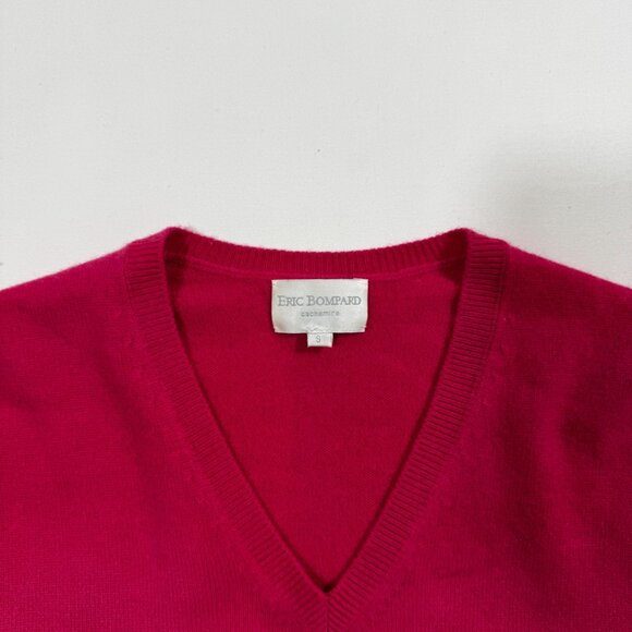 Eric Bompard Cashmere V-Neck Sweater Pink Magenta S Preppy  Unisex Quiet Luxury - Picture 3 of 10